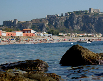 View from the beach the Tono with the castle